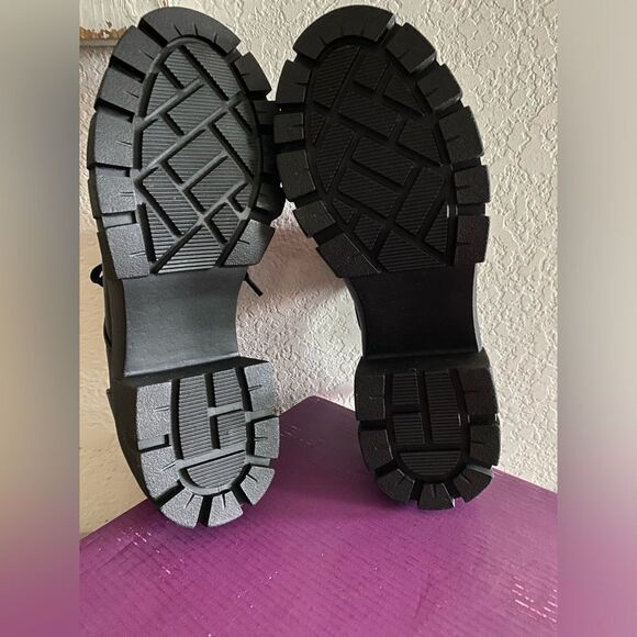 Faux Leather Platform Black Oxford Lace Lug Sole Chunky Block Heel Booties 7.5 - Picture 6 of 6